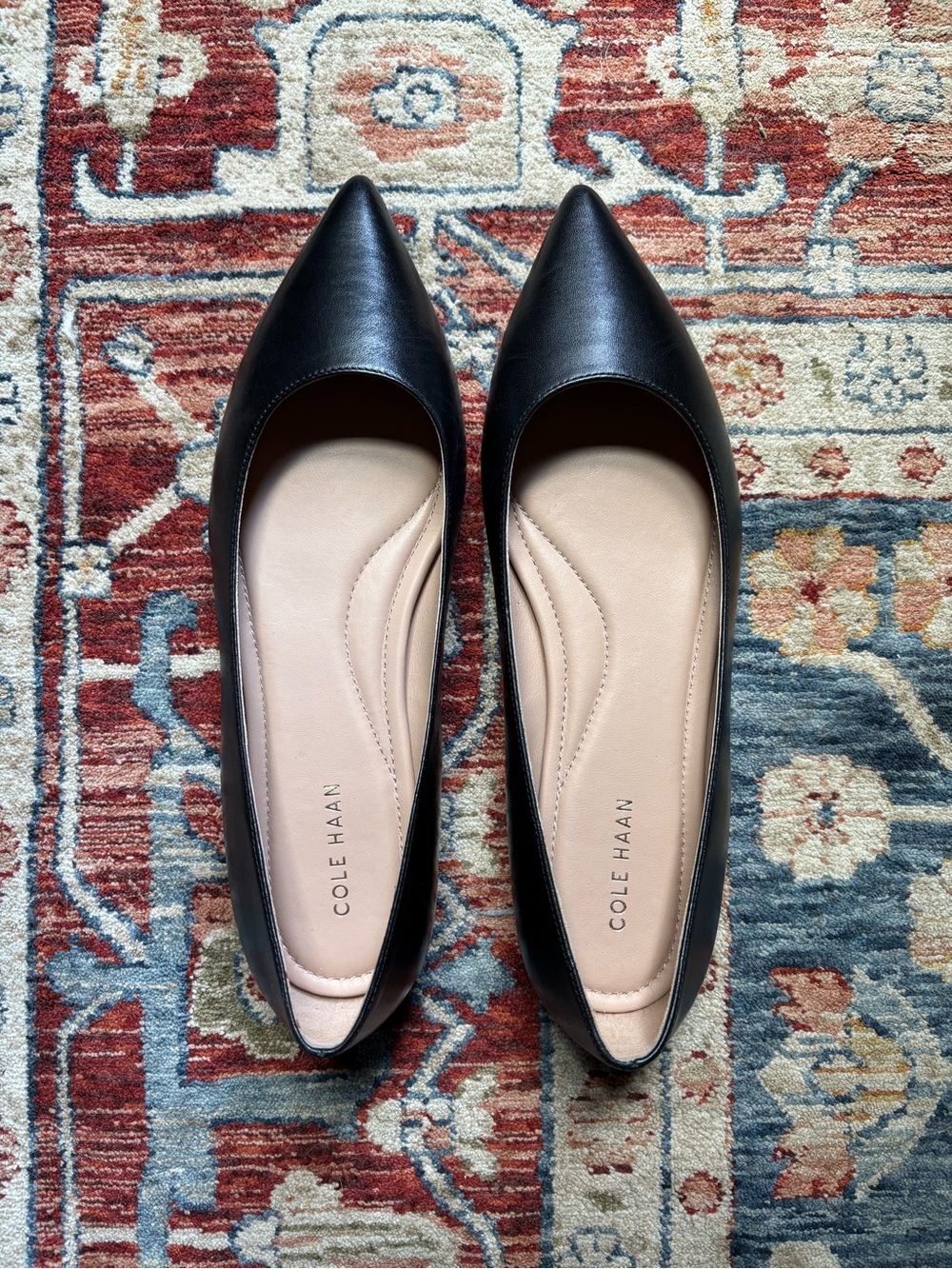 Cole Haan Women's Black Pointed-Toe Leather Ballet Flats 9.5B